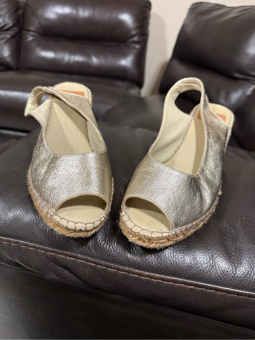 Metallic Gold Espadrille Wedge Sandals - Women